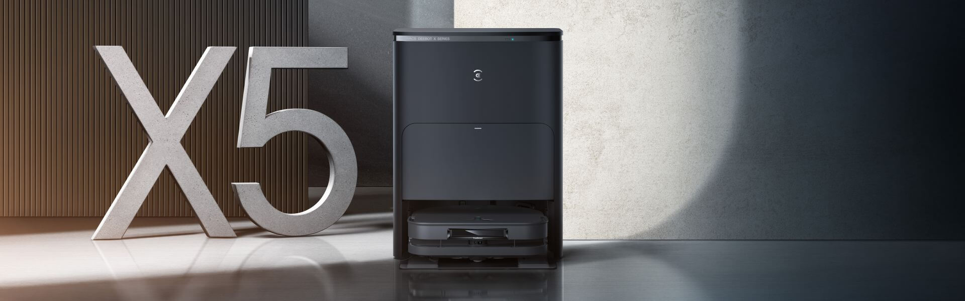 1 1920x600 2v1 smart robotický vysávač ECOVACS DEEBOT X5 OMNI so štvorcovým tvarom